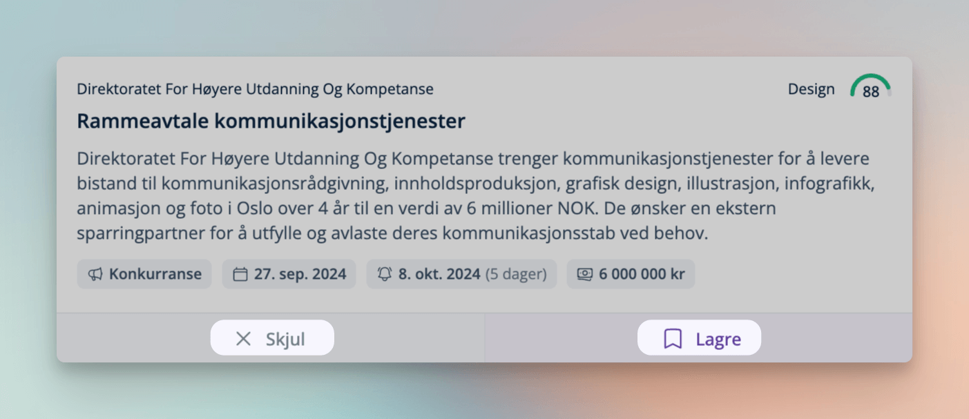 Save tenders for evaluation