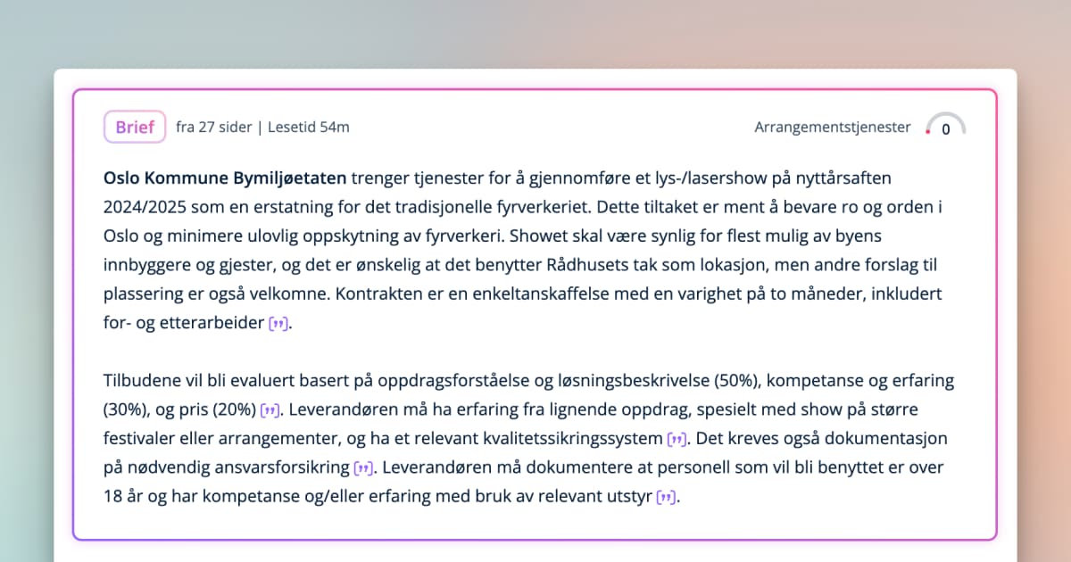 Regionsfiltrering og egendefinert anbudsvurdering