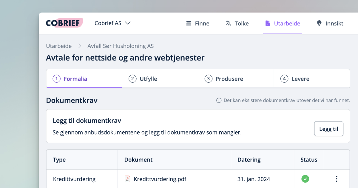 Utarbeidelse, innsiktsmodul og CV Partner-integrasjon